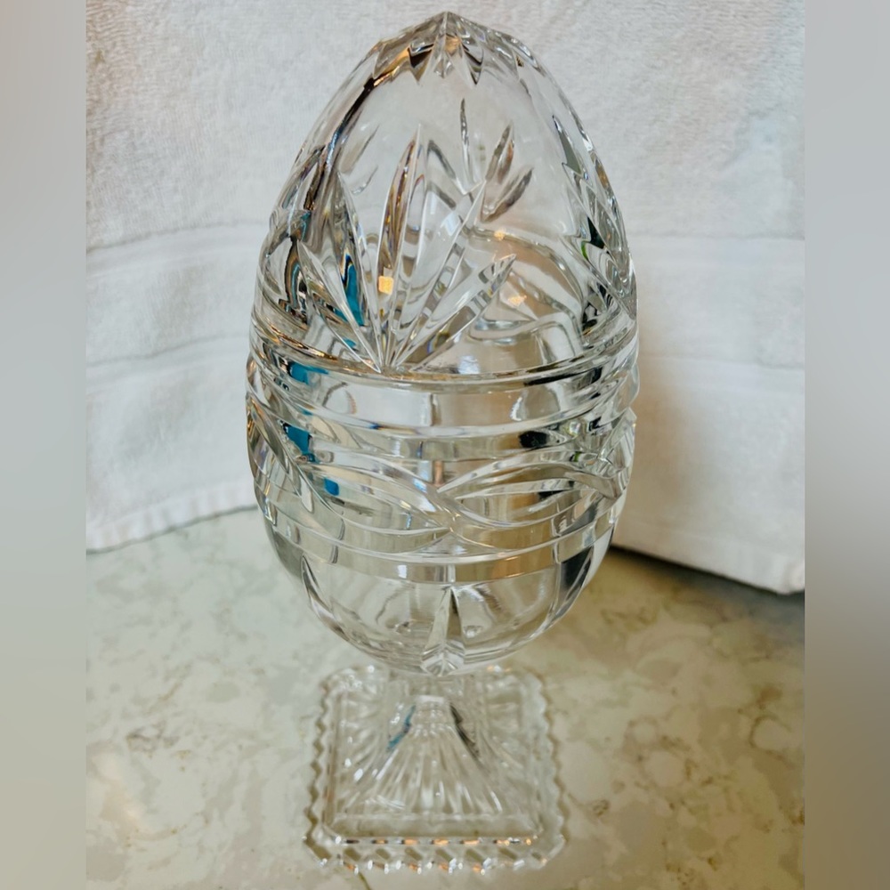 Vintage Crystal Pedestal Egg Shaped Candy Dish